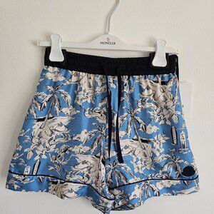 Moncler Women's Azurine Palm Print Drawstring Silk Shorts NWT, Size IT 42 Small